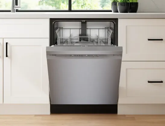 SHE41CM5N Bosch 100 Series dishwasher: PrecisionWash, PureDry, and Home Connect Wi-Fi capability.